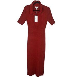 Caroline Constas Rib Knit Crochet Detail Midi Dress Size Large Red New